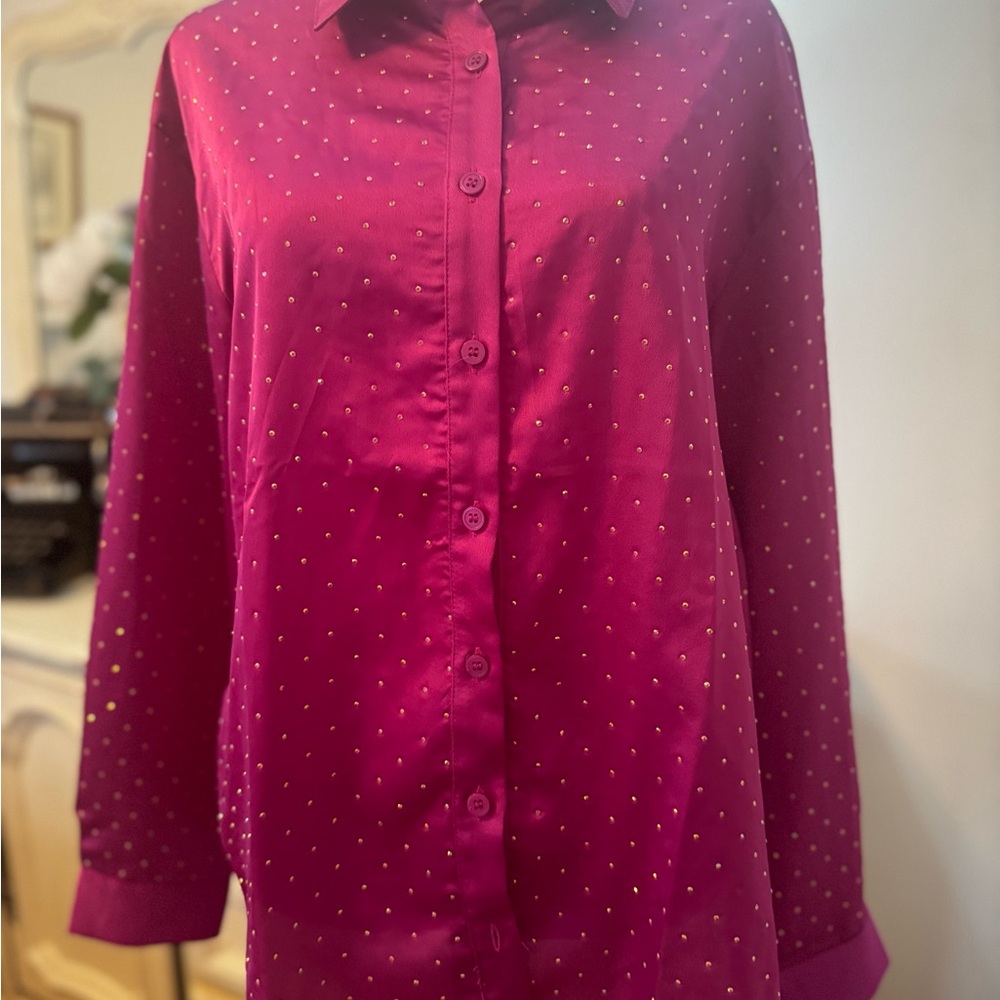 Women's Purple Rhinestone Button-Up Top NWOT